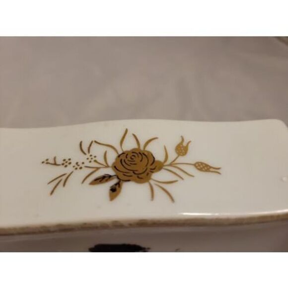 Lefton Porcelain Trinket Box With Gold Leaf Flowers  Pattern 923 with Markings - Picture 10 of 11